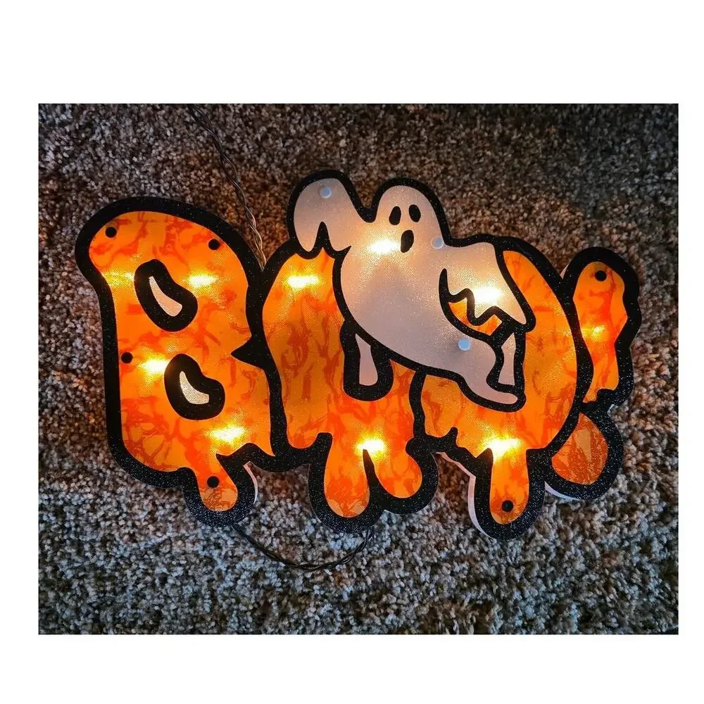 Impact Innovations Lighted Halloween Window Decorations Pumpkin BOO Ghost Set